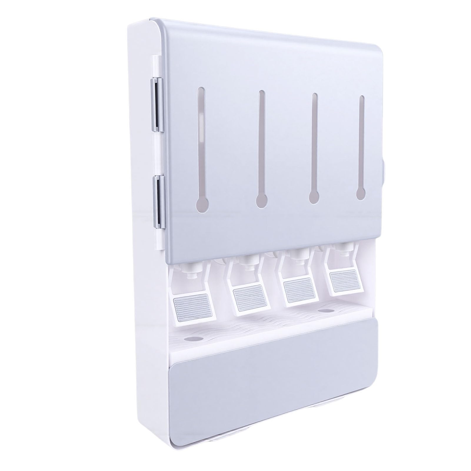 Wakects Scaffale per Condimenti a Parete, Scatola per Condimenti in ABS con 4 Barattoli e Cucchiai in Vetro Trasparente, Organizer per Olio e Aceto da 30 X 42 X 7 Cm per Uso su Bancone o a Parete