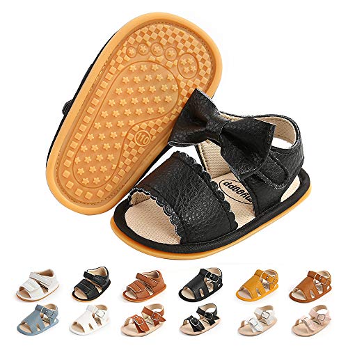 FEAMODAL Infant Baby Boys Girls Sandals Summer Outdoor Soft Rubber Sole Anti-Slip Toddler Flats First Walker Crib Shoes(6-12 Months, 04 Black)
