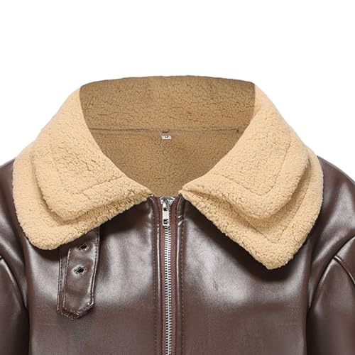 Men's Long Winter Leather Jacket Male Sherpa Fleece Lapel Pu Coat Fur Collar Heavyweight Retro Leather Outwear3