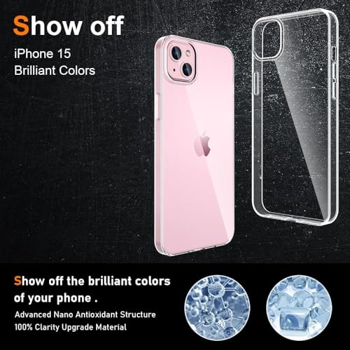 Image of NISHTECH for iPhone 15 (2023) Premium Transparent Hybrid Soft Slim Dust Proof Back Case Cover with Camera Protection