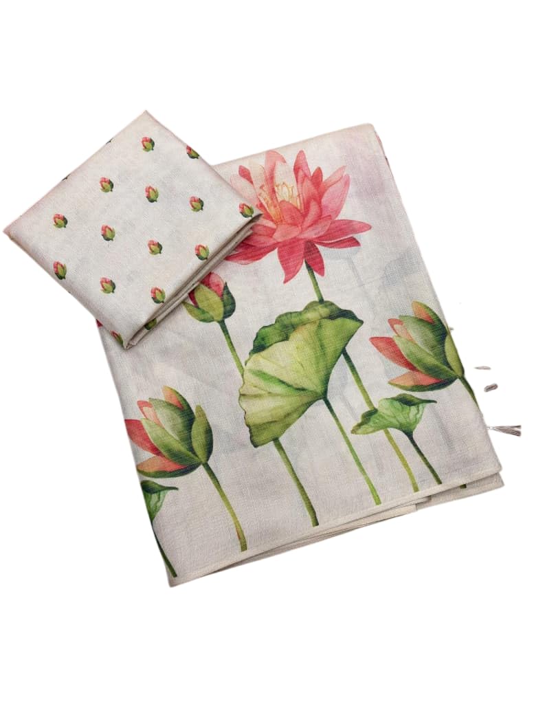 satika vastram Tussar Silk Saree With Extraodinary Classic Lotus Floral Design On All Over Body Attach Blouse Piece-picture-24