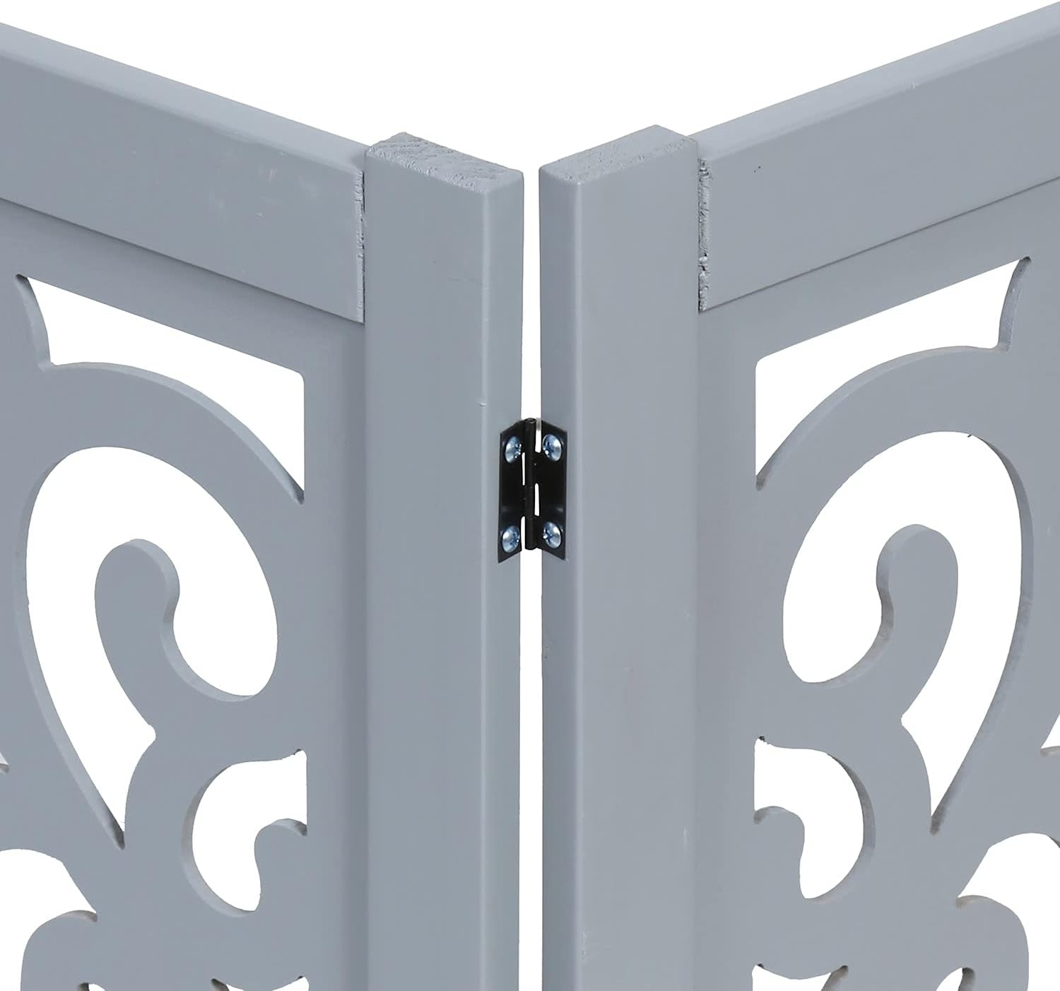 HOME DISTRICT Dog Gate Freestanding Pet Gate 4-Panel & 3 Panel Pet Gate for Dogs Folding Dog Gate Quadfold & Trifold Pet Gate for Small Dogs Decorative Pet Gate for Dogs Indoor, Grey Scroll 47" x 19"