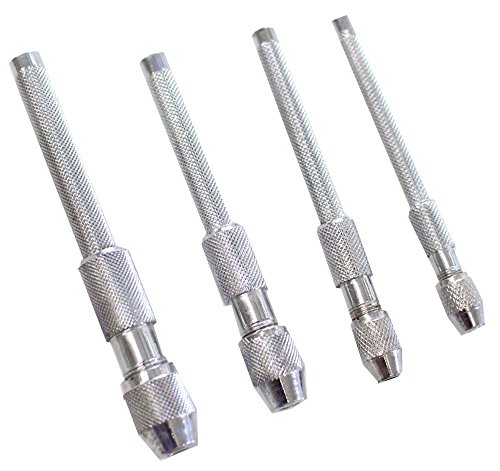 ToolUSA 4 Piece Pin Vise Set | Sizes 0 to 4.75mm (0 to 3/16 Inch) | Textured Handles | Hardened Steel Construction | Ideal for Miniatures, Jewelry, Mechanical Repair, Hobbies, and Crafting