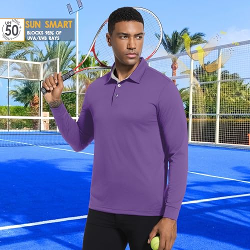 Image of Mens Golf Shirt Long Sleeve Moisture Wicking Dry Fit Performance Solid Pique Collared Golf Polo Shirts for Men