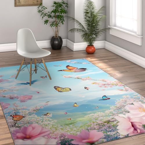 Tapis salon grand format paysage naturel romantique floral 120x150 - 4