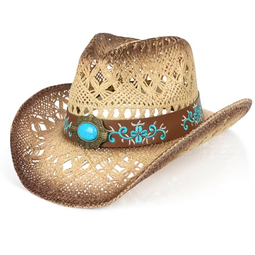ZWZPOP Cowboy Hat Cowgirl Hat Cowboy Hats for Women/Mens Turquoise Stone