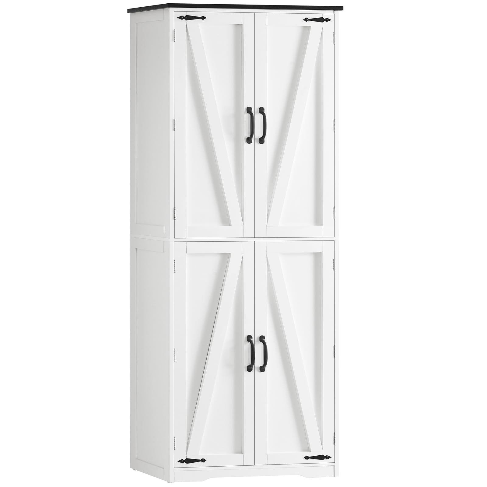 TEENFON 170cm Tall Bathroom Storage Cabinet, Freestanding Storage Unit with 4 Barn Doors & 2 Adjustable Shelves, Anti-Tipping Device, for Bathroom, Kitchen & Living Room, 60x30x170cm, White