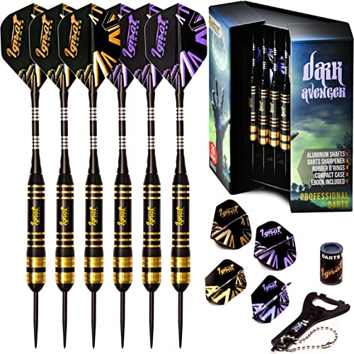 IgnatGames Darts Metal Tip Set - Professional Darts with Stylish Case and Darts Guide, Steel Tip Darts Set with Aluminum Shafts + Rubber O'Rings + Extra Flights + Dart Sharpener and Wrench