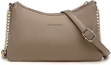 David Jones - Women's Small Chain Crossbody Bag - Ladies PU Leather Shoulder Bag Multiple Compartments - 3 Pockets Handbag Clutch - City Evening Phone Bag - Brown Taupe