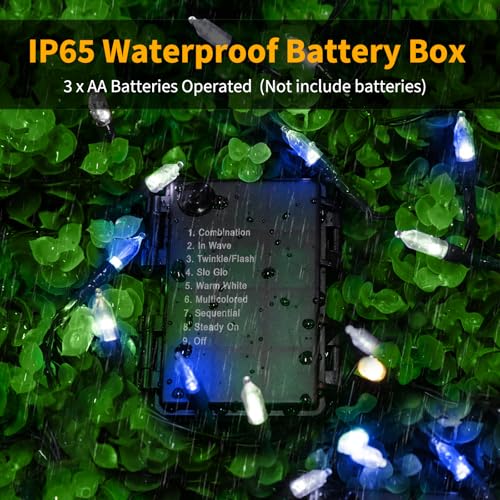 Image of Brightown Battery Operated Christmas Lights 2 Pack 18 Feet 50 LED Clear Mini String Lights with 8 Modes Waterproof Tree Lights for Xmas Outdoor Indoor Holiday Party Garden Decor, Blue & White