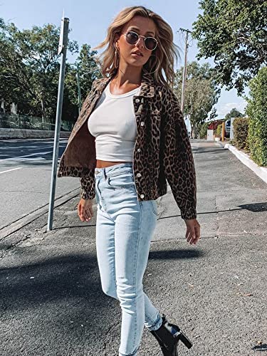 Women's Leopard Print Retro Shape Button-up Front Bomber Jacket4