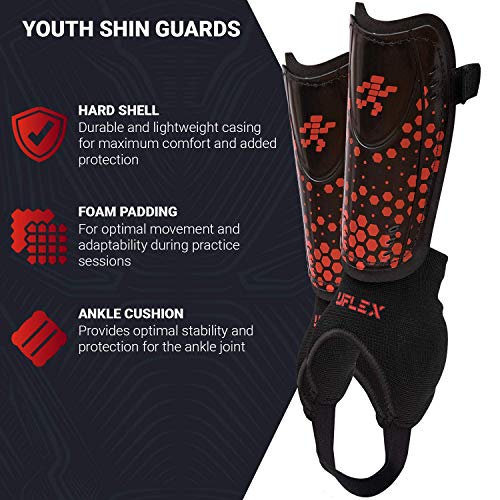 UFlex Athletics Slip and Slide Shin Guards for Kids and Teens - Protective Soccer Gear for Boys and Girls with Padded Ankle Support - Non Slip Adjustable Straps (X-Small) - Thumbnail 4