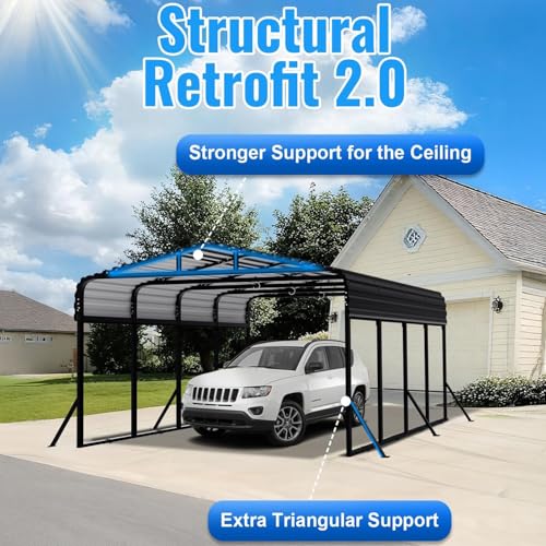 Image of 12x20 FT Heavy Duty Metal Carport Kit, Reinforced Frame Carport with Anchors, for Trucks, Boats, RV, Tractor, 100MPH Wind & 35PSF Snow Rating, Easy Assembly