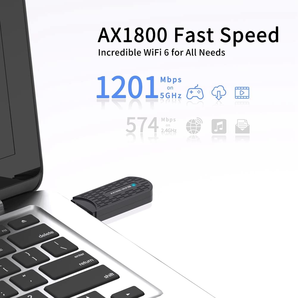 Adattatore WiFi USB 1800 Mbps Dual Band AX1800 2.4G/5GHz scheda di rete WiFi Dongle USB3.0 per PC, laptop, Windows