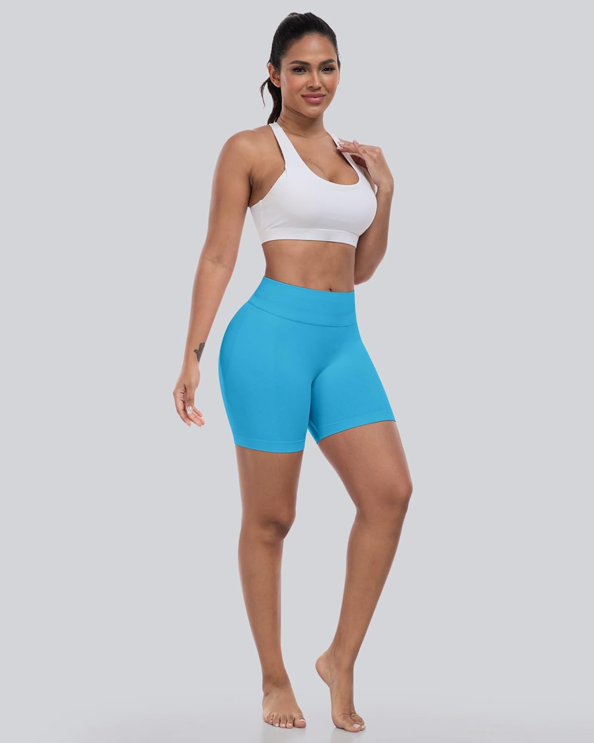 CHRLEISURE Workout Gym Biker Shorts, High Waisted Butt Lifting Scrunch Butt Sports Seamless Shorts Sets 4 Piece
