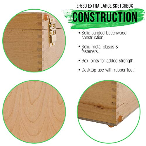 U.s. Art Supply Grand Cayman Extra Large 2 Drawer Adjustable Wood Table Sketchbox Easel, Paint Palette, Premium Beechwood - Portable Wooden Artist Desktop Case - Store Art Paint, Markers, Sketch, Draw #TOP4