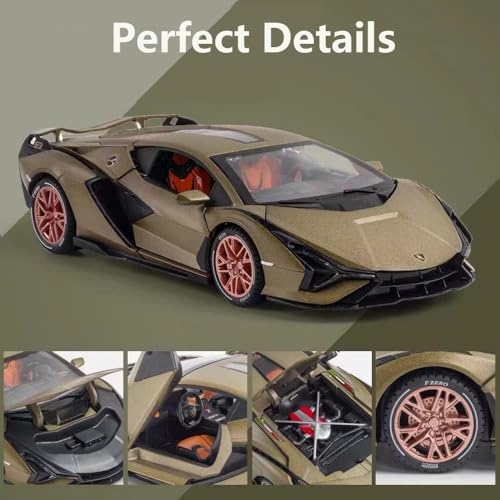 Image of 1:24 Lamborghini Sian Miletry Toy Die-cast Metal Toy Model Car Pull Back car Super car with Openable Doors with Sound and Light for Gifts Toys for Kids (1:24 Lamborghini Sian - Green)