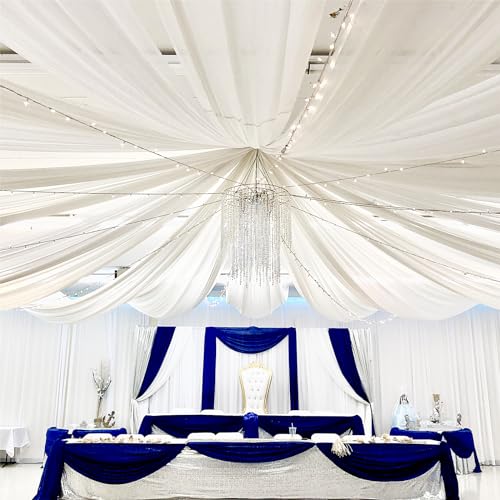 6 Panel White Wedding Drapes - 5ft x 20ft Sheer Chiffon Fabric Ceiling Drapery Kit for Banquet Party Ceremony Stage