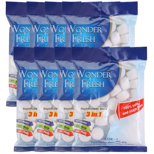 Image of Naphthalene Balls | Phenyl Goli | Mothballs for Home & Commercial Use | Naphthalene Balls for Wardrobe, Bathroom, Bookselves, Drawers, Wash Basin - 100g (Pack of 8) White