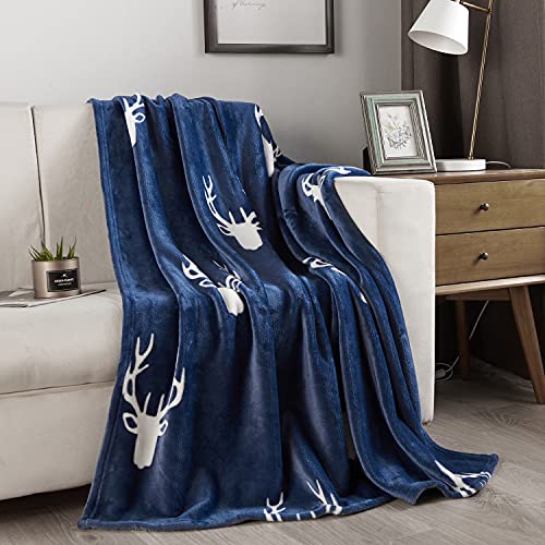 Flannel Fleece Throw Blanket, Lightweight All-Season Plush Blanket, Microfiber Fluffy Blanket for Couch(Throw, Deer)