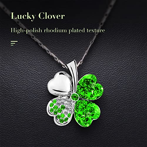 Truegood Four Leaf Clovers Necklace Crystals,Green Crystal Pendant With Necklace Angel Neckles, 4 Leaf Clover Necklace Eternal Love #TOP4