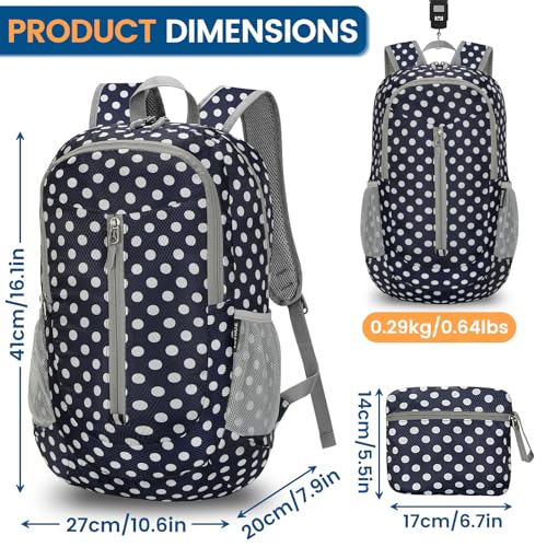 Image of ZOMAKE Ultra Lightweight Packable Backpack 25L, Foldable Hiking Backpacks Water Resistant Small Folding Daypack for Travel(Blue, White Polka Dot)