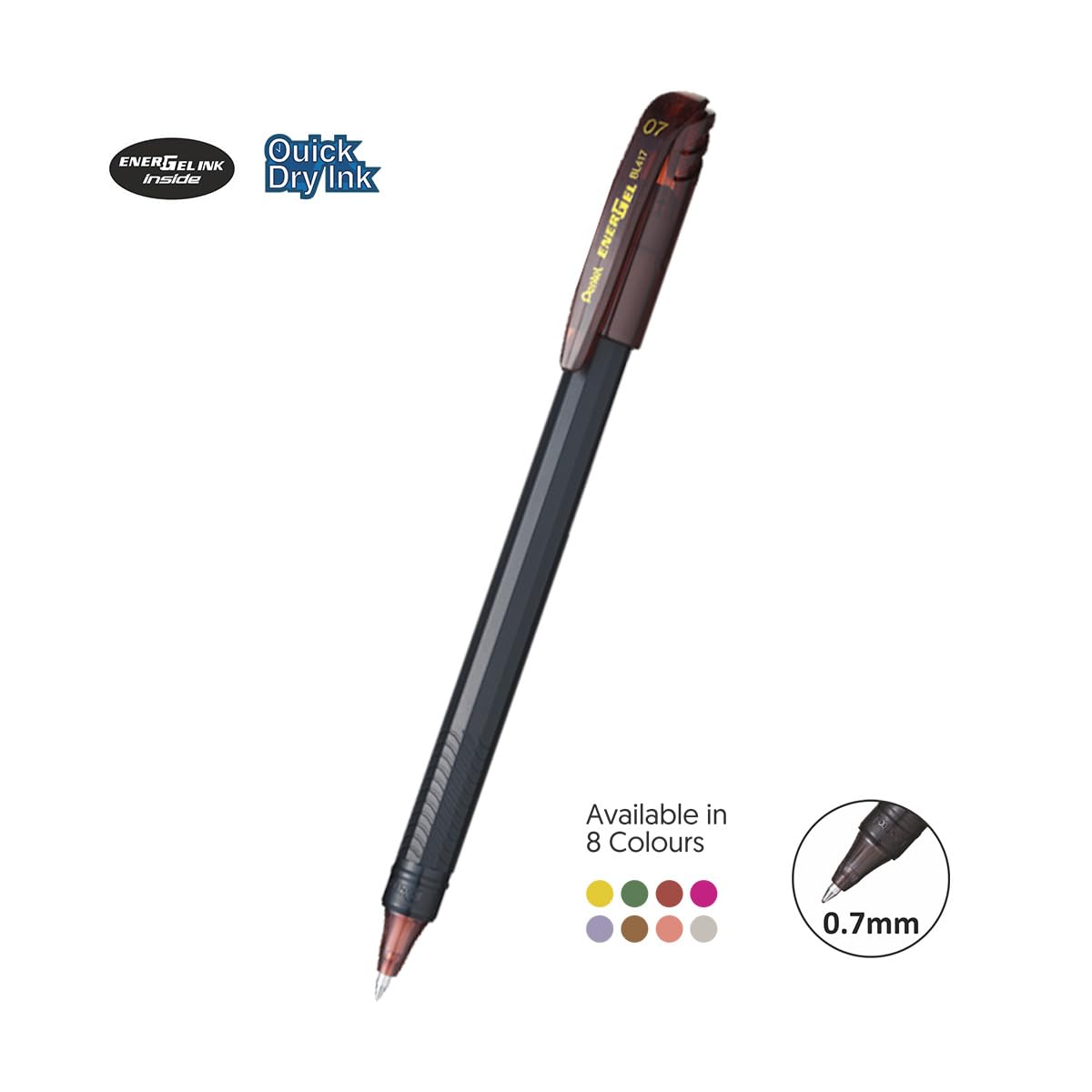Pentel Energel Gelschreiber-Set mit Metallspitze, 0,7 mm, 12 Stück, mehrfarbig