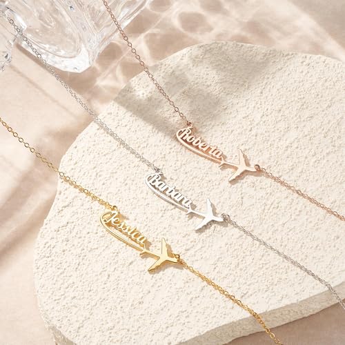 callie Personalized Airplane Necklace - Custom Name|Birthstone Travel Aircraft Pendant, Jewelry Gifts for Women Flight Attendant Pilots2