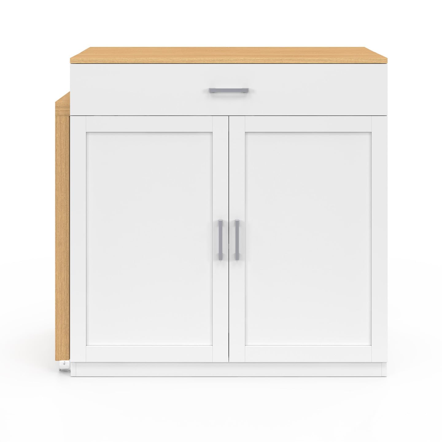 IDMarket - Ilot Central VITO 94-155 cm Bois Blanc avec Table à Manger Extensible intégrée façon hêtre
