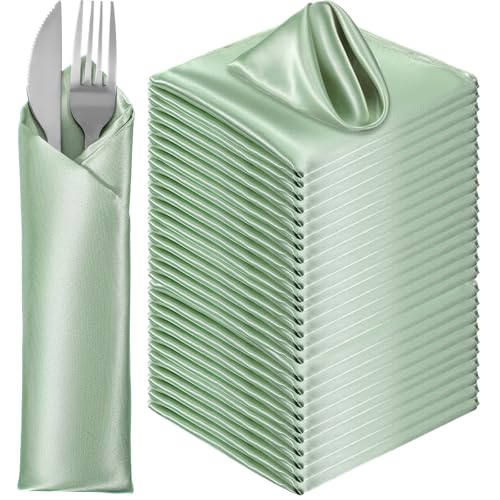 50 Servilletas de Tela Verde Salvia 43x43 cm Satín miniatura 1