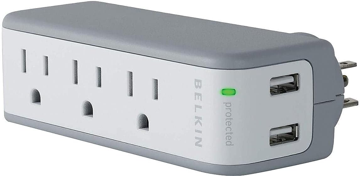 Belkin SurgePlus USB Swivel Charger, 3 AC Outlets/2 USB Ports, 918 J, White