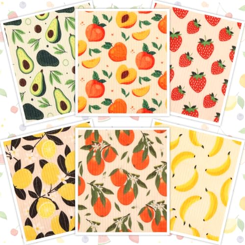 Lucomb Swedish Dish Cloths for Kitchen | 6-Pack Super Absorbent Washable Cleaning Cloths Reusable Paper Towels| Quick-Drying Sponge Wipes No Odor for Party Home Housewarming Kitchen Cleaning