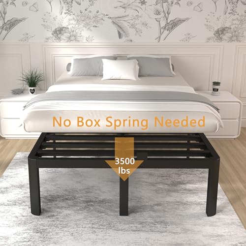 Image of ITIMIDI 16 Inch Bed Frame King Size, Safety Design with Rounded Corner Legs and DIY Headboard, King Size Platform with Storage Space, Heavy Duty Foundation, Noise Free, No Box Spring Needed, Black