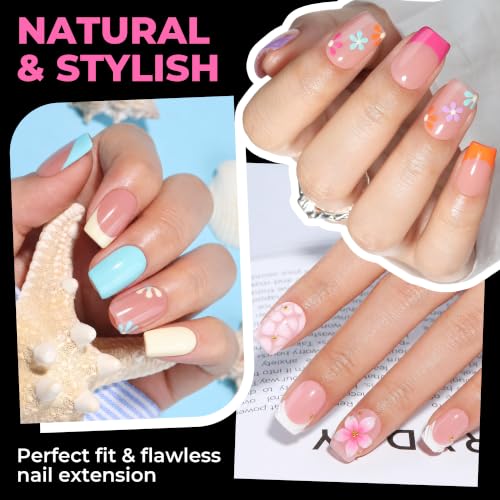 Image of UNA GELLA Gel Nail Tips Square Short, 15 Sizes Short Square Press on Nails, Pre Etched 300pcs Soft Gel Fake Nails Full Cover For Nail Extension Home DIY Salon for Flat & Curved Nail Beds