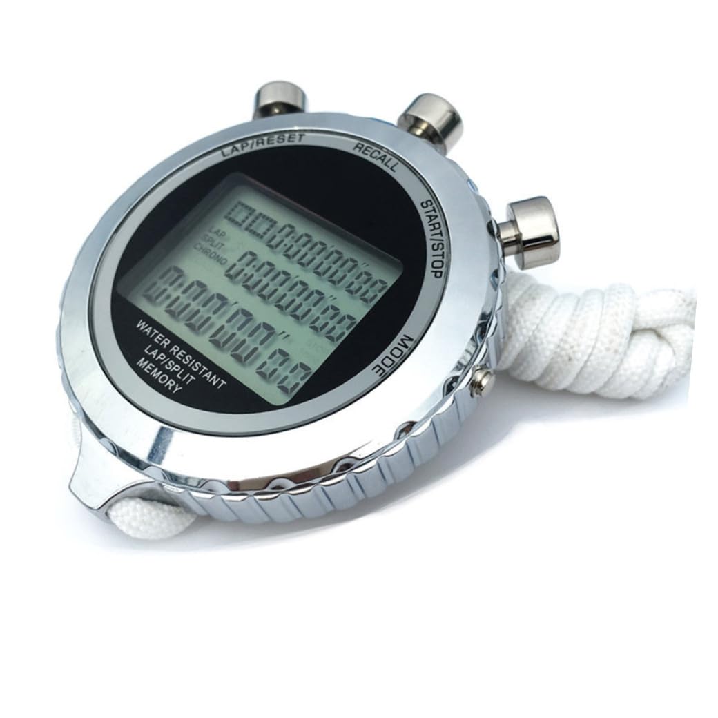 Cronometro Sportivo Digitale 3 Righe 30 Piste in Acciaio Inox | Display Lcd, Minuti, Secondi, Anno, Mese, Data e Giorno, 1 Pezzo Bianco, per Allenamento Atleti
