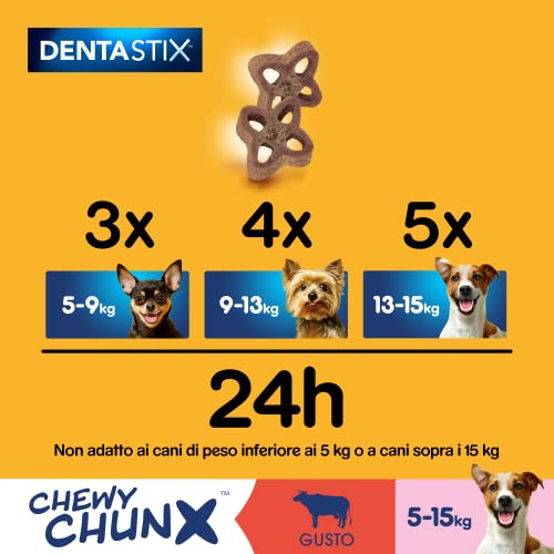 Pedigree Dentastix Chewy Chunx, Rinderzahn-Snack für kleine Hunde, 5 Beutel à 68 g