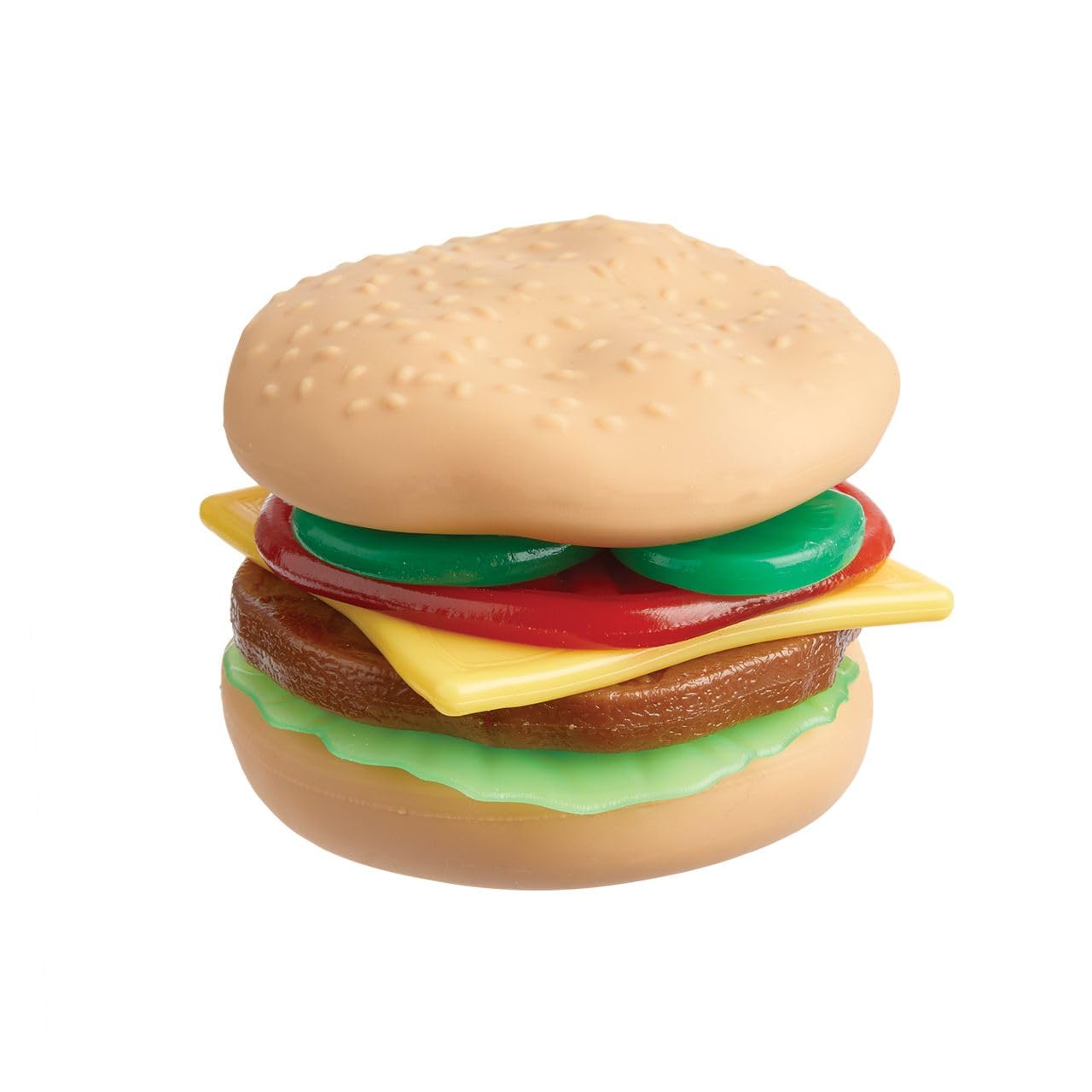 Hapros Stretchy Burger Sensory Toy Play Food 7pc Set, Stackable Stretchy Hamburger Toy with Toppings and Bun