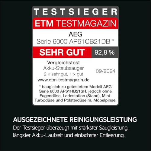AEG AP61CB21DB Akku-Staubsauger, Digitalmotor, lange Laufzeit bis zu 40 min, leicht zu handhaben