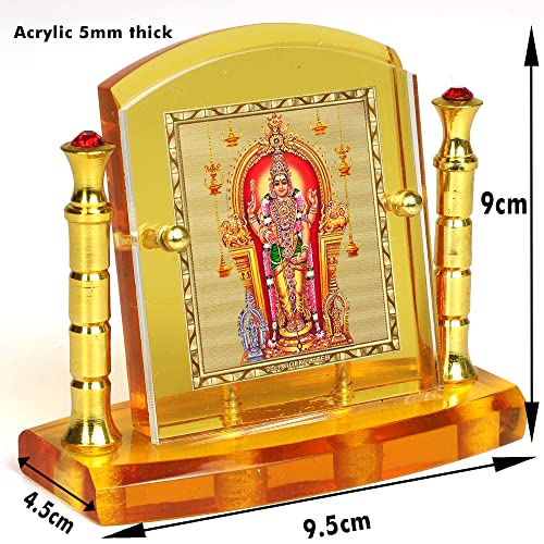 Image of Eknoor Murugan Ji Kartikeya Ji God Idol 24 Carat Gold Plated Foil on Solid 5MM Thick Acrylic Base with Golden Frame with Pillar for Car Dashboard and Pooja Ghar, Idol