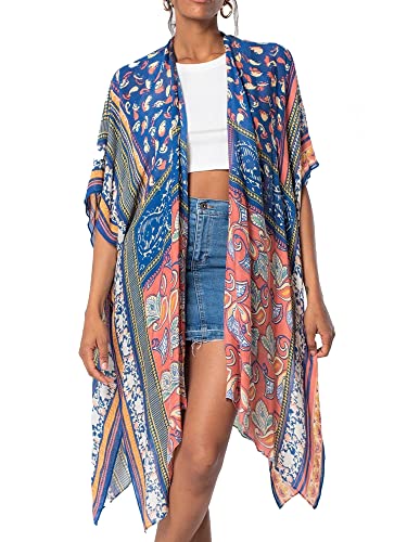 Image of Spicy Sandia Kimonos for Women Floral Beach Cover Up Loose Swimsuit Bathing Suit Coverup Cardigan for Summer Swimwear