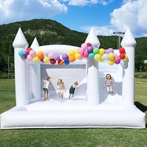 13FT White Bounce House with Slide&...