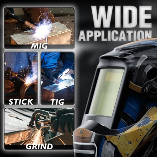 Image of YESWELDER Auto Darkening Welding Helmet, Blue Light Blocking, 1 /1 /1 /1 True Color Solar Powered Welding Hood with 2 Arc Sensors, Wide Shade 3.5 /9-13 Welder Mask for TIG MIG ARC and Grind