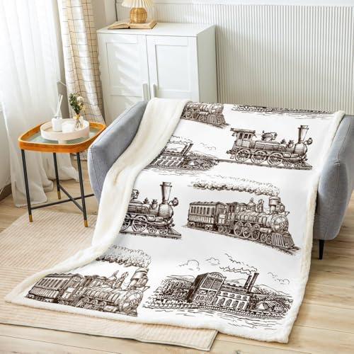 Couverture rétro en polaire train Manfei, cadeau idéal adolescent