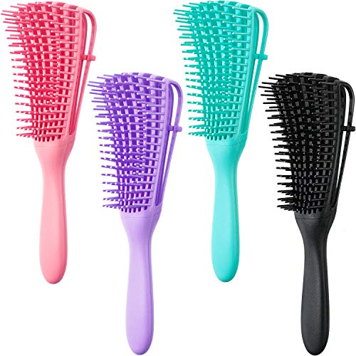 4 Pieces Detangling Hair Brush Detangler Brushes for 3a to 4c Curly Hair, Textured Kinky Wavy/Natural Curly/Coily/Wet/Dry/Oil/Thick/Long Hair, Remove Knots Tangle (Pink, Green, Purple and Black