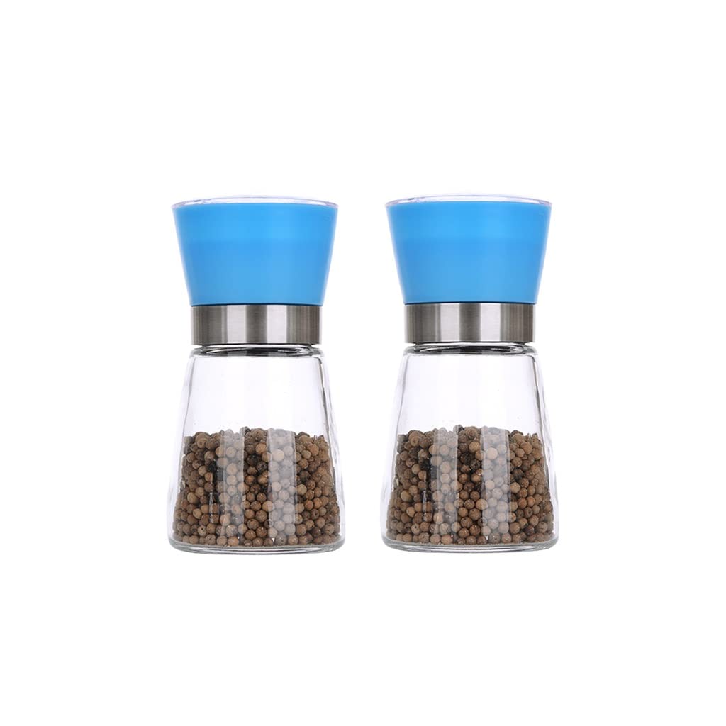 WDX- Due Pezzi Manuale Manuale Fresco macinato Pepe Nero Grinder Ceramica Nucleo Domestico Peperoncino condimento Bottiglia Barattolo organizzare (Color : Blue)