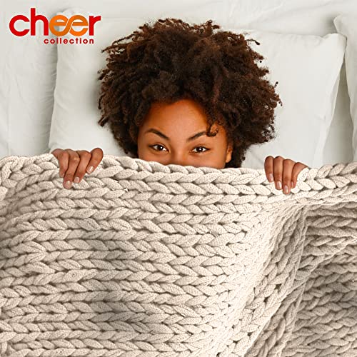 Cheer Collection Chunky Cable Knit Throw Blanket For Couch, Sofa, Bedroom And Living Room - Extra Soft And Cozy Decorative Throws - 50" X 60", Taupe #TOP3