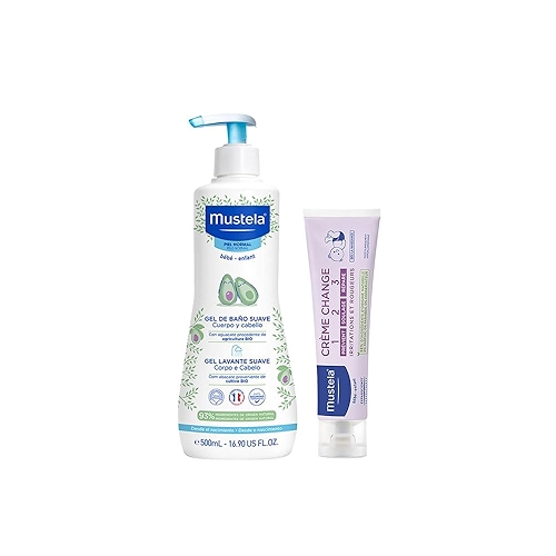 Mustela Combo Banho + Troca de Fralda - Gel Lavante Corpo e Cabelo 500ml + Creme Preventiv...