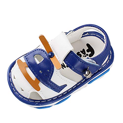 Baby Boys Girls Closed-Toe Sandals for 0-15 Months Toddler Kids Newborn Summer Cartoon Helicopter Rubber Sole Footwear Crib Shoes (Blue, 0-3 Months)