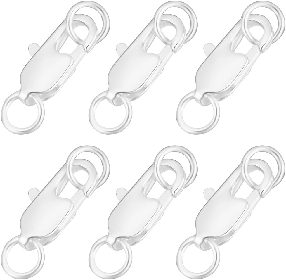Beebeecraft 1 Box 20Pcs Lobster Claw Clasps 925 Sterling Silver Plated Brass Jewelry Lobster Clasp with Jump Ring for Bracelets Necklace Jewellery Making (12x6x2.5mm)