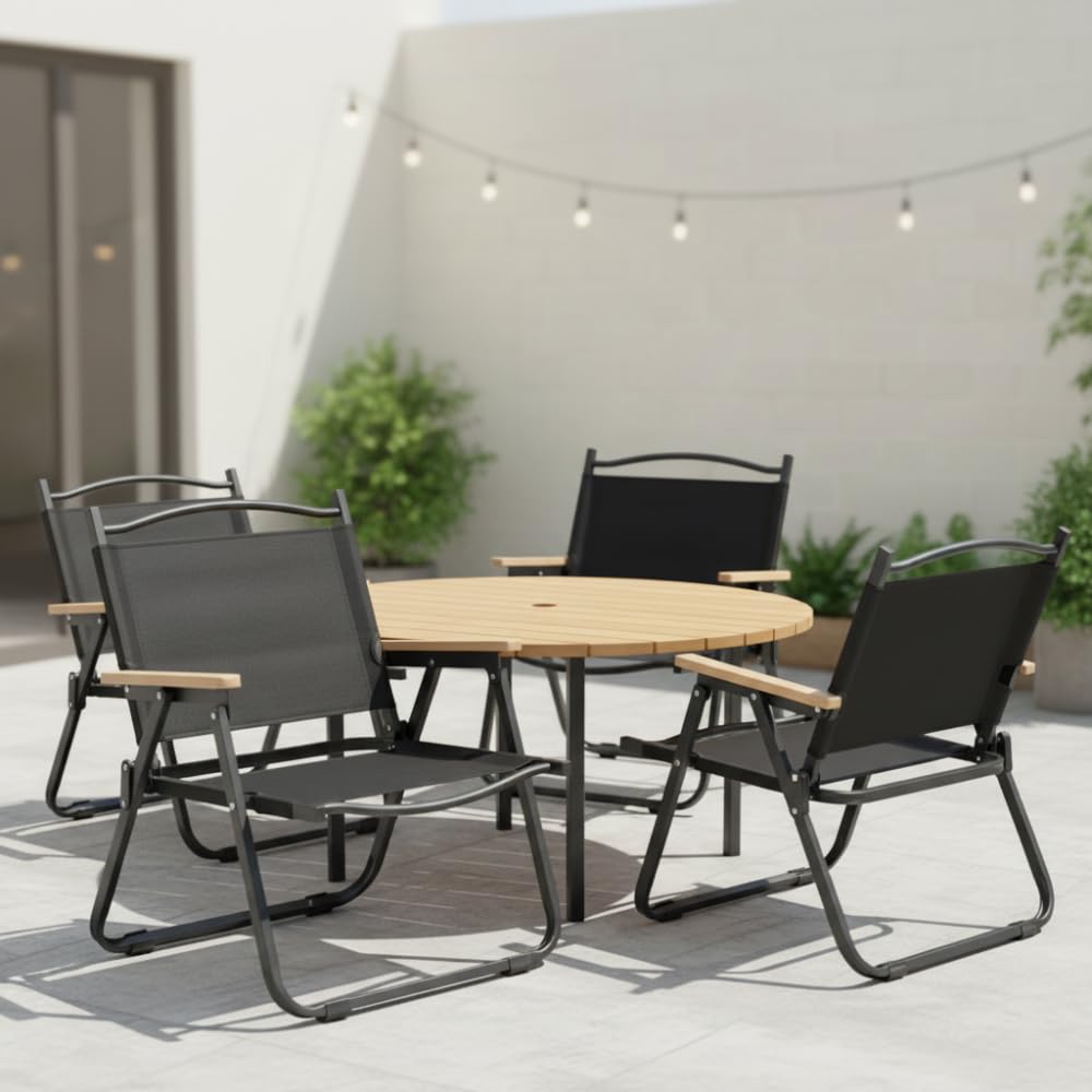STAR WORK Alloy Steel Portable Foldable Chair Outdoor Furniture Compact Chair Aluminum With Armrests For Travel Camping,Fishing Picnic,Ultralight Low Beach Concert Camping Folding Chair(Black,Medium) 3
